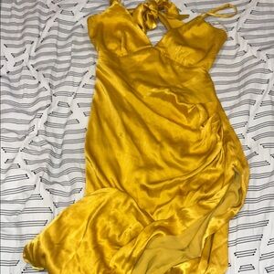 NWT Bardot Yellow Gold Satin Seka Midi Dress